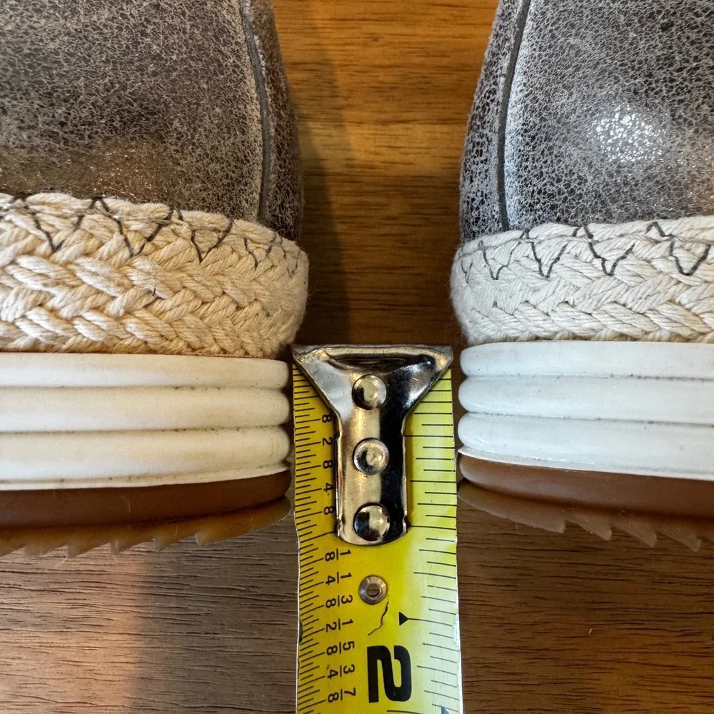 Paul Green Women 5.5 UK 3 Metallic Silver Leather Espadrille Loafer Cap Toe